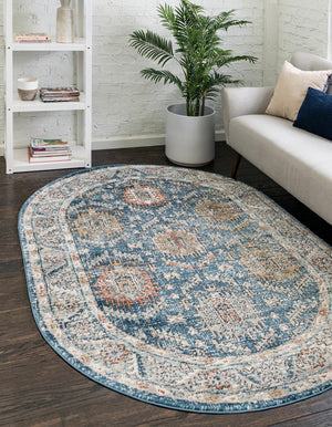 Blue 4' x 6' Nyla Oval Area Rug 100% Polypropylene Traditional Classic Carpet for Living Room, Kitchen, Bedroom, Dining, Office for Sale at Rug Engine