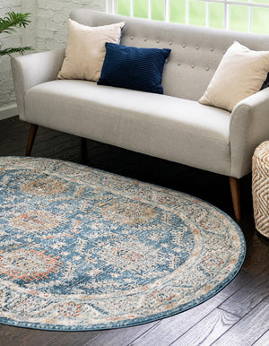 Blue 7' 10 x 10' Nyla Oval Area Rug 100% Polypropylene Traditional Classic Carpet for Living Room, Kitchen, Bedroom, Dining, Office for Sale at Rug Engine