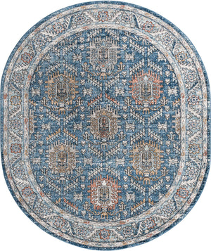 Blue 7' 10 x 10' Nyla Oval Area Rug 100% Polypropylene Traditional Classic Carpet for Living Room, Kitchen, Bedroom, Dining, Office for Sale at Rug Engine