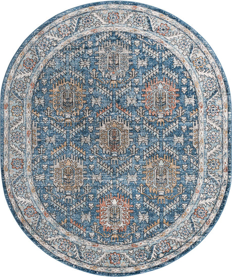 Blue 7' 10 x 10' Nyla Oval Area Rug 100% Polypropylene Traditional Classic Carpet for Living Room, Kitchen, Bedroom, Dining, Office for Sale at Rug Engine