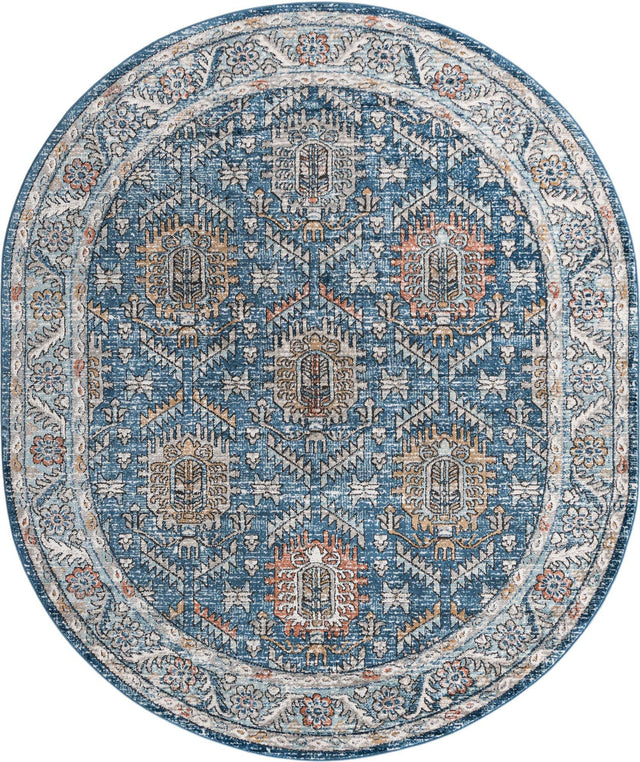 Blue 7' 10 x 10' Nyla Oval Area Rug 100% Polypropylene Traditional Classic Carpet for Living Room, Kitchen, Bedroom, Dining, Office for Sale at Rug Engine