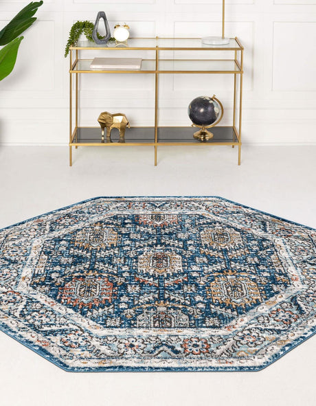 Blue 7' x 7' Nyla Octagon Area Rug 100% Polypropylene Traditional Classic Carpet for Living Room, Kitchen, Bedroom, Dining, Office for Sale at Rug Engine