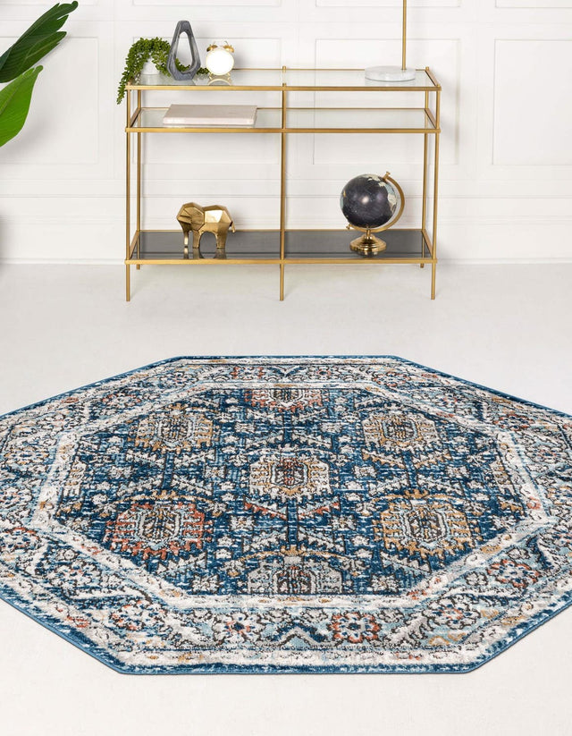 Blue 7' x 7' Nyla Octagon Area Rug 100% Polypropylene Traditional Classic Carpet for Living Room, Kitchen, Bedroom, Dining, Office for Sale at Rug Engine