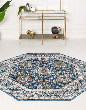 Blue 4' x 4' Nyla Octagon Area Rug 100% Polypropylene Traditional Classic Carpet for Living Room, Kitchen, Bedroom, Dining, Office for Sale at Rug Engine