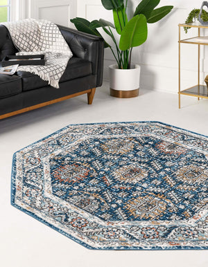Blue 7' x 7' Nyla Octagon Area Rug 100% Polypropylene Traditional Classic Carpet for Living Room, Kitchen, Bedroom, Dining, Office for Sale at Rug Engine
