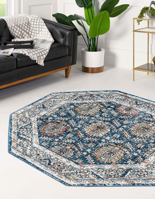 Blue 7' x 7' Nyla Octagon Area Rug 100% Polypropylene Traditional Classic Carpet for Living Room, Kitchen, Bedroom, Dining, Office for Sale at Rug Engine