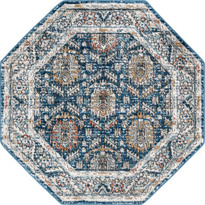 Blue 4' x 4' Nyla Octagon Area Rug 100% Polypropylene Traditional Classic Carpet for Living Room, Kitchen, Bedroom, Dining, Office for Sale at Rug Engine
