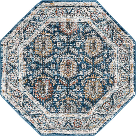 Blue 4' x 4' Nyla Octagon Area Rug 100% Polypropylene Traditional Classic Carpet for Living Room, Kitchen, Bedroom, Dining, Office for Sale at Rug Engine
