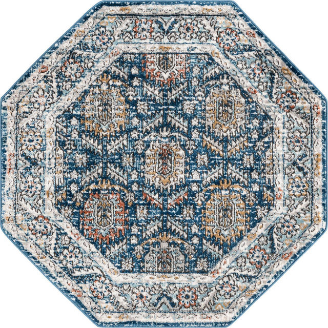 Blue 4' x 4' Nyla Octagon Area Rug 100% Polypropylene Traditional Classic Carpet for Living Room, Kitchen, Bedroom, Dining, Office for Sale at Rug Engine