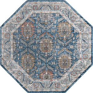 Blue 7' x 7' Nyla Octagon Area Rug 100% Polypropylene Traditional Classic Carpet for Living Room, Kitchen, Bedroom, Dining, Office for Sale at Rug Engine