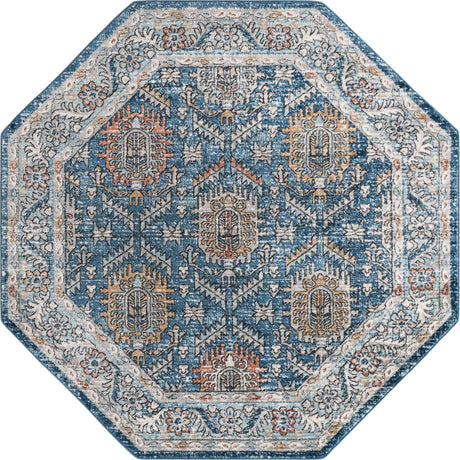 Blue 7' x 7' Nyla Octagon Area Rug 100% Polypropylene Traditional Classic Carpet for Living Room, Kitchen, Bedroom, Dining, Office for Sale at Rug Engine