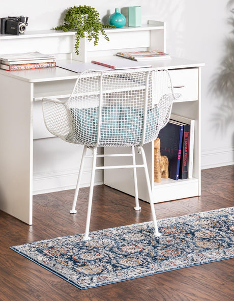 Blue 2' 7 x 10' Nyla Runner Area Rug 100% Polypropylene Traditional Classic Carpet for Living Room, Kitchen, Bedroom, Dining, Office for Sale at Rug Engine