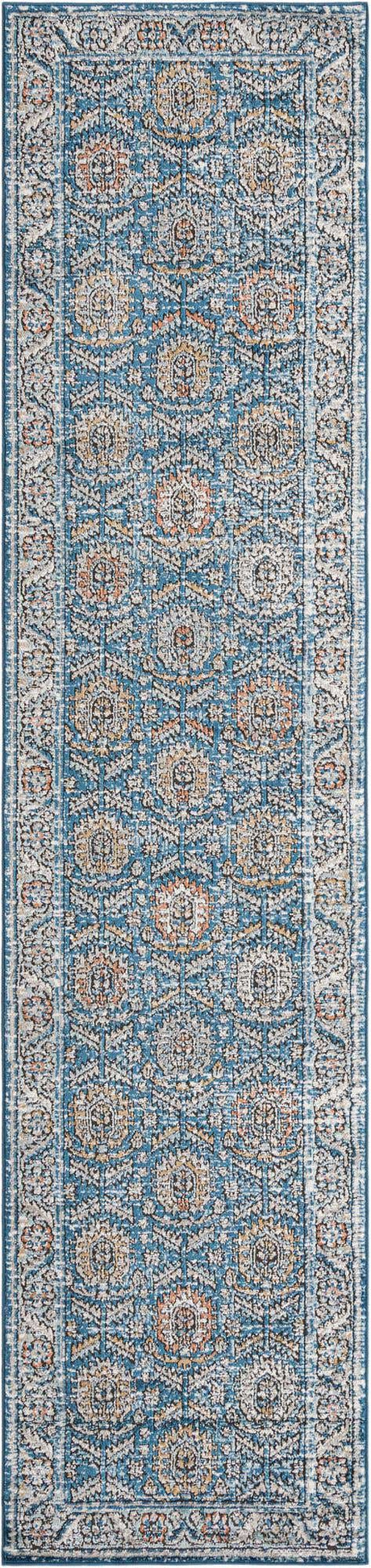 Blue 2' 7 x 12' Nyla Runner Area Rug 100% Polypropylene Traditional Classic Carpet for Living Room, Kitchen, Bedroom, Dining, Office for Sale at Rug Engine
