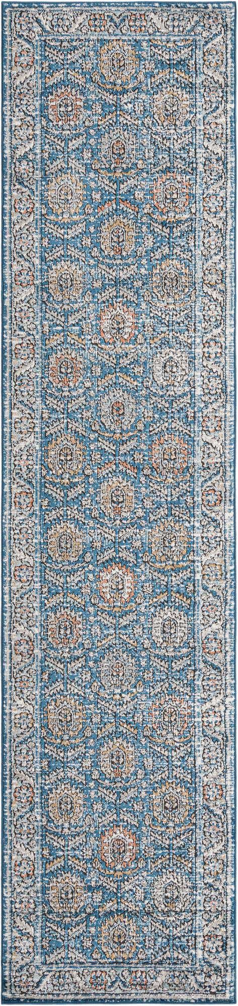 Blue 2' 7 x 12' Nyla Runner Area Rug 100% Polypropylene Traditional Classic Carpet for Living Room, Kitchen, Bedroom, Dining, Office for Sale at Rug Engine