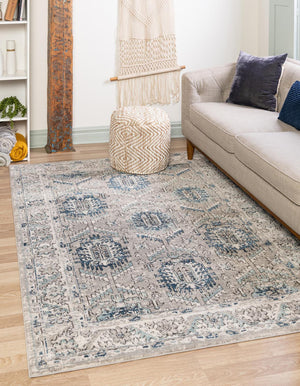 Gray 6' x 9' Nyla Rectangle Area Rug 100% Polypropylene Traditional Classic Carpet for Living Room, Kitchen, Bedroom, Dining, Office for Sale at Rug Engine