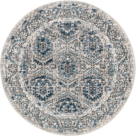 Gray 3' 3 x 3' 3 Nyla Round Area Rug 100% Polypropylene Traditional Classic Carpet for Living Room, Kitchen, Bedroom, Dining, Office for Sale at Rug Engine
