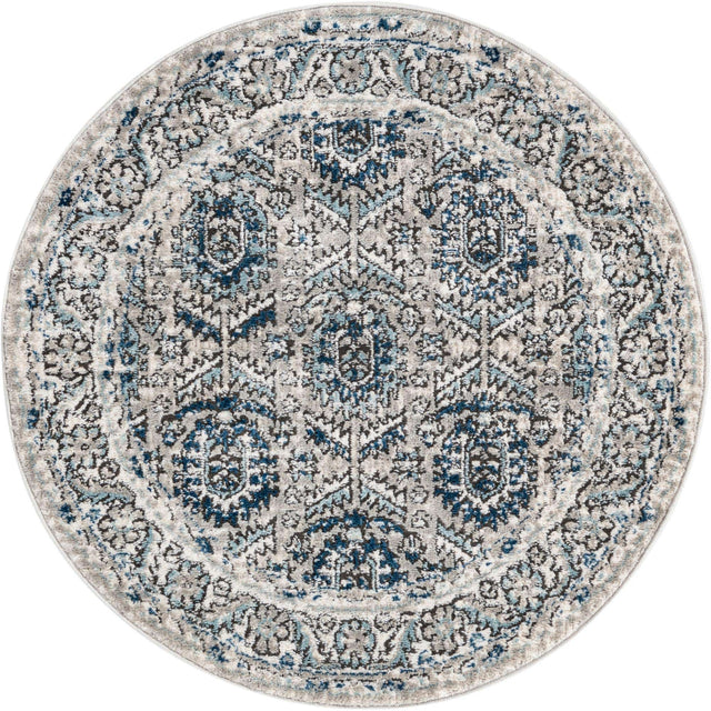 Gray 3' 3 x 3' 3 Nyla Round Area Rug 100% Polypropylene Traditional Classic Carpet for Living Room, Kitchen, Bedroom, Dining, Office for Sale at Rug Engine