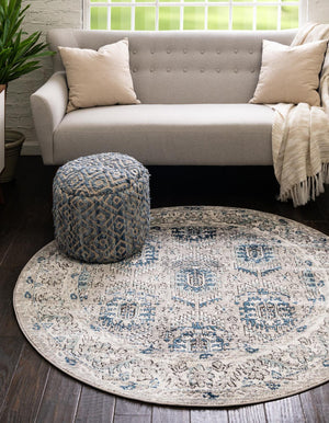 Gray 5' 3 x 5' 3 Nyla Round Area Rug 100% Polypropylene Traditional Classic Carpet for Living Room, Kitchen, Bedroom, Dining, Office for Sale at Rug Engine