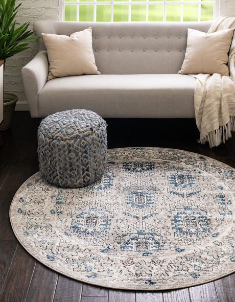 Gray 10' x 10' Nyla Round Area Rug 100% Polypropylene Traditional Classic Carpet for Living Room, Kitchen, Bedroom, Dining, Office for Sale at Rug Engine
