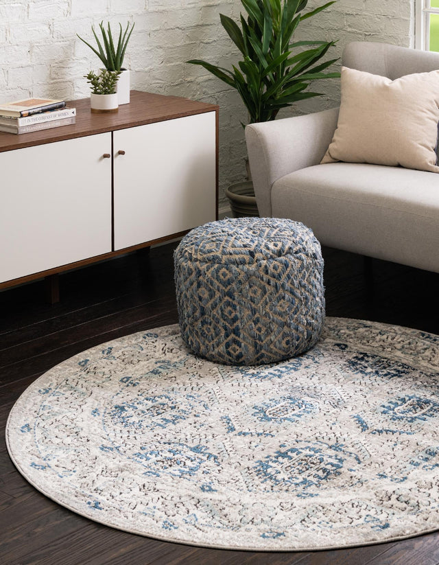 Gray 5' 3 x 5' 3 Nyla Round Area Rug 100% Polypropylene Traditional Classic Carpet for Living Room, Kitchen, Bedroom, Dining, Office for Sale at Rug Engine