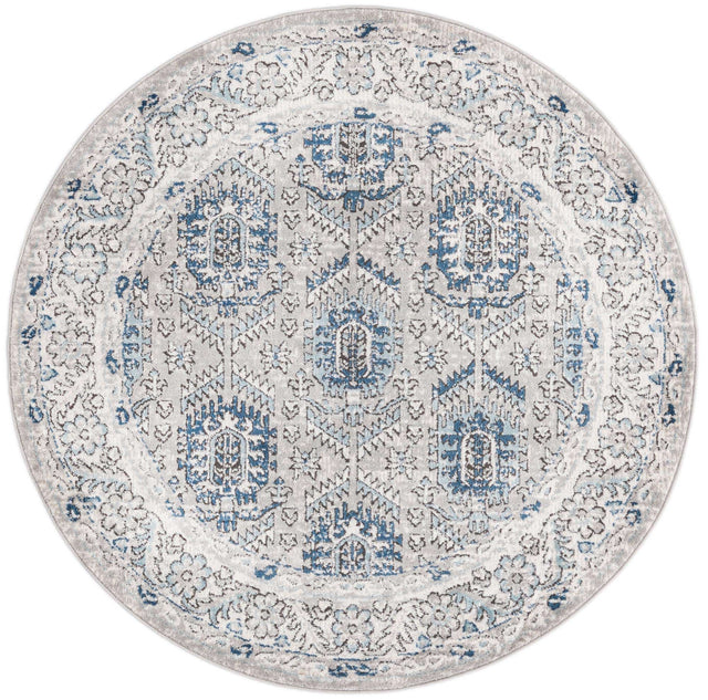Gray 5' 3 x 5' 3 Nyla Round Area Rug 100% Polypropylene Traditional Classic Carpet for Living Room, Kitchen, Bedroom, Dining, Office for Sale at Rug Engine