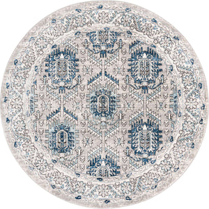 Gray 7' x 7' Nyla Round Area Rug 100% Polypropylene Traditional Classic Carpet for Living Room, Kitchen, Bedroom, Dining, Office for Sale at Rug Engine