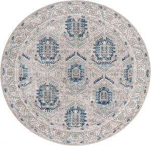 Gray 10' x 10' Nyla Round Area Rug 100% Polypropylene Traditional Classic Carpet for Living Room, Kitchen, Bedroom, Dining, Office for Sale at Rug Engine