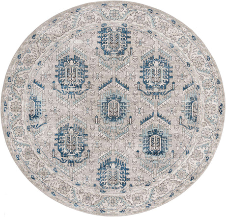 Gray 10' x 10' Nyla Round Area Rug 100% Polypropylene Traditional Classic Carpet for Living Room, Kitchen, Bedroom, Dining, Office for Sale at Rug Engine