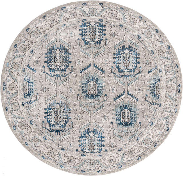 Gray 10' x 10' Nyla Round Area Rug 100% Polypropylene Traditional Classic Carpet for Living Room, Kitchen, Bedroom, Dining, Office for Sale at Rug Engine
