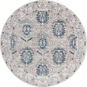Gray 12' x 12' Nyla Round Area Rug 100% Polypropylene Traditional Classic Carpet for Living Room, Kitchen, Bedroom, Dining, Office for Sale at Rug Engine
