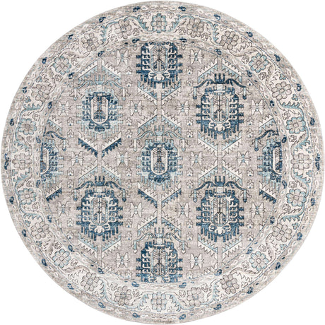 Gray 12' x 12' Nyla Round Area Rug 100% Polypropylene Traditional Classic Carpet for Living Room, Kitchen, Bedroom, Dining, Office for Sale at Rug Engine
