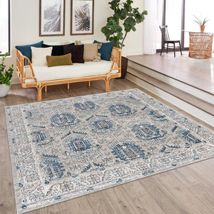 Gray 10' x 10' Nyla Square Area Rug 100% Polypropylene Traditional Classic Carpet for Living Room, Kitchen, Bedroom, Dining, Office for Sale at Rug Engine