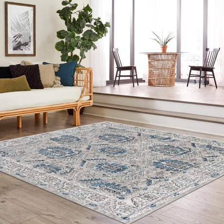 Gray 10' x 10' Nyla Square Area Rug 100% Polypropylene Traditional Classic Carpet for Living Room, Kitchen, Bedroom, Dining, Office for Sale at Rug Engine