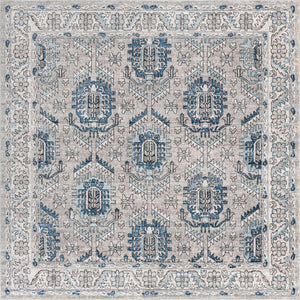 Gray 10' x 10' Nyla Square Area Rug 100% Polypropylene Traditional Classic Carpet for Living Room, Kitchen, Bedroom, Dining, Office for Sale at Rug Engine