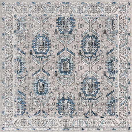 Gray 10' x 10' Nyla Square Area Rug 100% Polypropylene Traditional Classic Carpet for Living Room, Kitchen, Bedroom, Dining, Office for Sale at Rug Engine