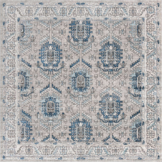 Gray 10' x 10' Nyla Square Area Rug 100% Polypropylene Traditional Classic Carpet for Living Room, Kitchen, Bedroom, Dining, Office for Sale at Rug Engine