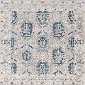 Gray 11' 10 x 11' 10 Nyla Square Area Rug 100% Polypropylene Traditional Classic Carpet for Living Room, Kitchen, Bedroom, Dining, Office for Sale at Rug Engine