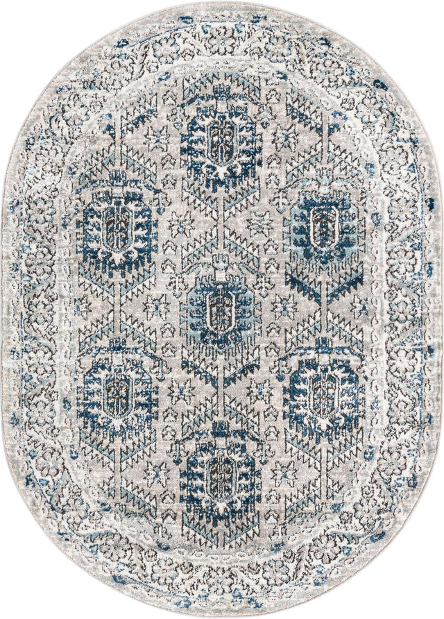 Gray 4' x 6' Nyla Oval Area Rug 100% Polypropylene Traditional Classic Carpet for Living Room, Kitchen, Bedroom, Dining, Office for Sale at Rug Engine
