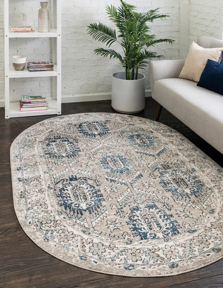 Gray 5' 3 x 8' Nyla Oval Area Rug 100% Polypropylene Traditional Classic Carpet for Living Room, Kitchen, Bedroom, Dining, Office for Sale at Rug Engine