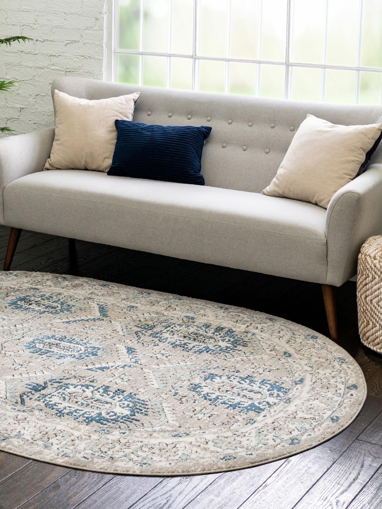 Gray 7' 10 x 10' Nyla Oval Area Rug 100% Polypropylene Traditional Classic Carpet for Living Room, Kitchen, Bedroom, Dining, Office for Sale at Rug Engine