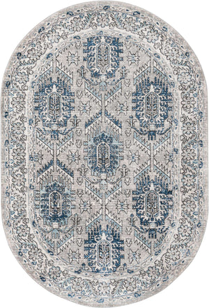 Gray 5' 3 x 8' Nyla Oval Area Rug 100% Polypropylene Traditional Classic Carpet for Living Room, Kitchen, Bedroom, Dining, Office for Sale at Rug Engine