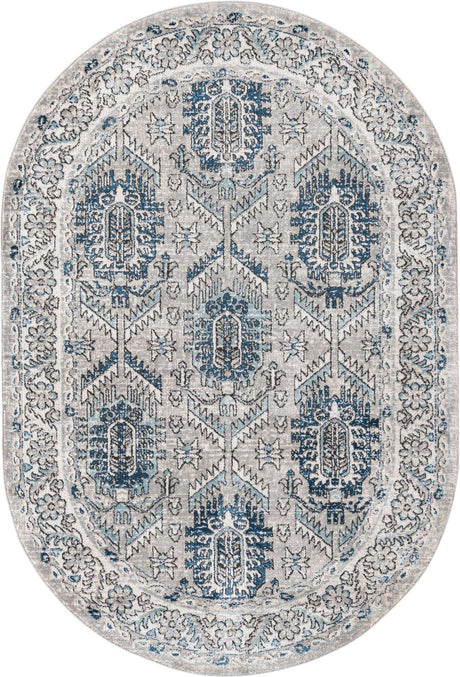 Gray 5' 3 x 8' Nyla Oval Area Rug 100% Polypropylene Traditional Classic Carpet for Living Room, Kitchen, Bedroom, Dining, Office for Sale at Rug Engine