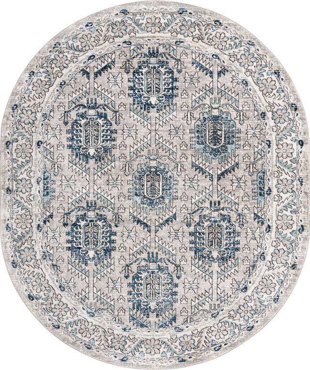 Gray 7' 10 x 10' Nyla Oval Area Rug 100% Polypropylene Traditional Classic Carpet for Living Room, Kitchen, Bedroom, Dining, Office for Sale at Rug Engine
