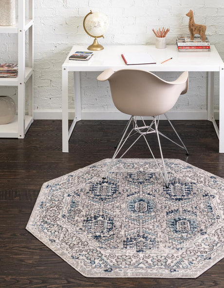 Gray 4' x 4' Nyla Octagon Area Rug 100% Polypropylene Traditional Classic Carpet for Living Room, Kitchen, Bedroom, Dining, Office for Sale at Rug Engine