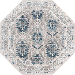 Gray 7' x 7' Nyla Octagon Area Rug 100% Polypropylene Traditional Classic Carpet for Living Room, Kitchen, Bedroom, Dining, Office for Sale at Rug Engine