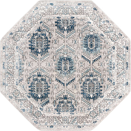Gray 7' x 7' Nyla Octagon Area Rug 100% Polypropylene Traditional Classic Carpet for Living Room, Kitchen, Bedroom, Dining, Office for Sale at Rug Engine