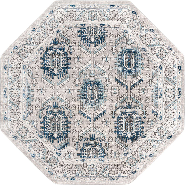 Gray 7' x 7' Nyla Octagon Area Rug 100% Polypropylene Traditional Classic Carpet for Living Room, Kitchen, Bedroom, Dining, Office for Sale at Rug Engine