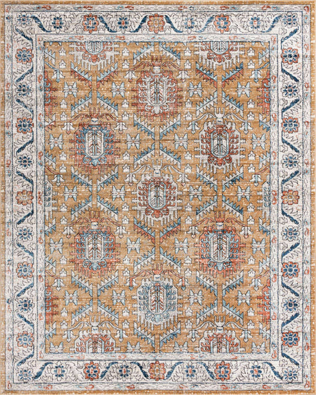 Mustard Yellow 9' x 12' Nyla Rectangle Area Rug 100% Polypropylene Traditional Classic Carpet for Living Room, Kitchen, Bedroom, Dining, Office for Sale at Rug Engine