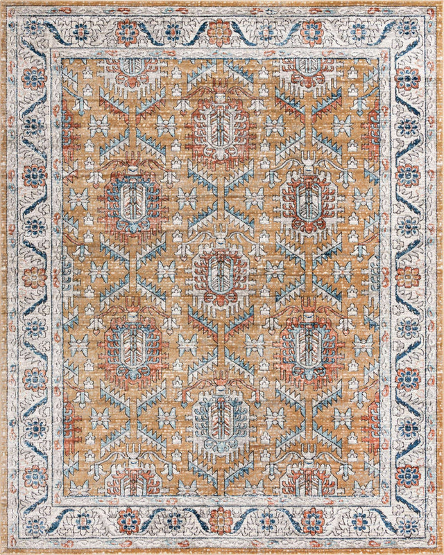 Mustard Yellow 9' x 12' Nyla Rectangle Area Rug 100% Polypropylene Traditional Classic Carpet for Living Room, Kitchen, Bedroom, Dining, Office for Sale at Rug Engine