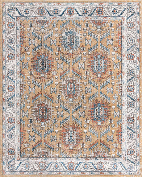 Mustard Yellow 7' 10 x 10' Nyla Rectangle Area Rug 100% Polypropylene Traditional Classic Carpet for Living Room, Kitchen, Bedroom, Dining, Office for Sale at Rug Engine